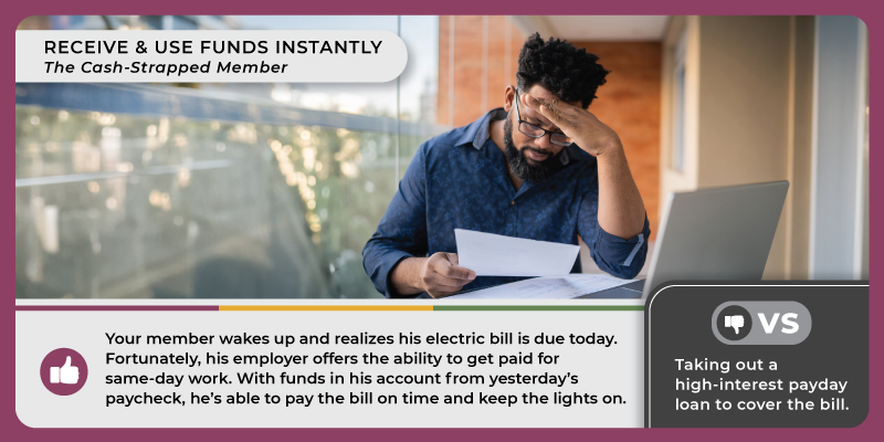 A man sitting at a table with a laptop and papers. He is resting his head in his hand and looks frustrated. Caption reads, 