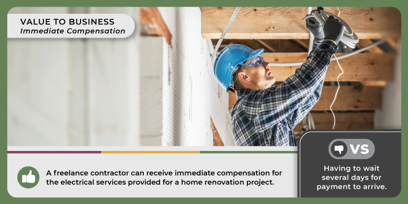 A man wears a hardhat and safety glasses while working on tubing on the ceiling. Caption reads, 