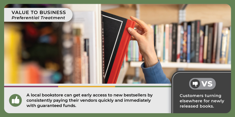 A hand pulling a book off a bookshelf with the caption, 